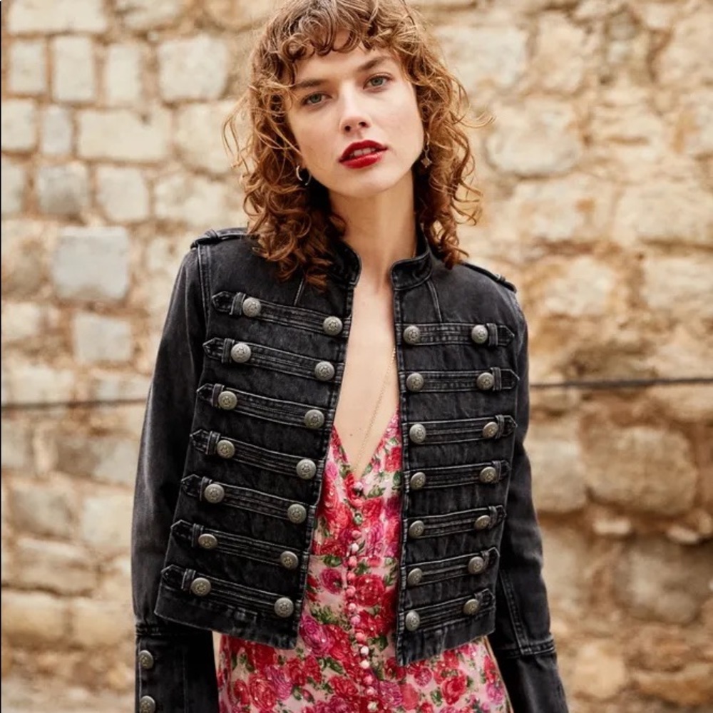 The Kooples Military Black Denim Jacket